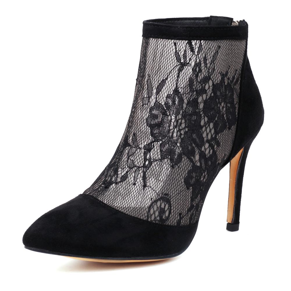 

Lace Mesh Womens Boots Fashion Pointed Toe High Heels Women Ankle Boots Female Stilettos Pumps Catwalk Stripper Dance Shoes 39 чорний