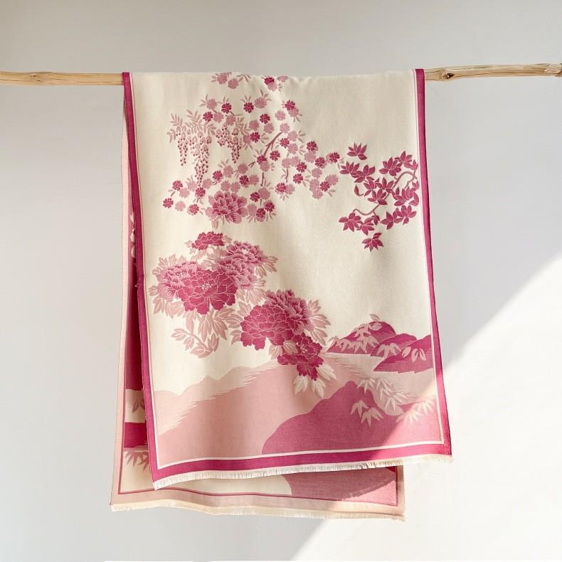 400g Retro Ethnic Bluebird Scarf: Women's Winter Warm Neck Warmer, High-End Imitation Cashmere Shawl.