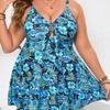 European and American Plus Size Swimsuit Women, Digital Printing Sexy Deep V Belly and Thin Skirt Swimsuit