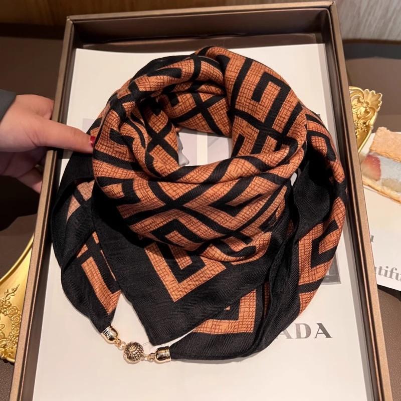 Magnetic buckle soft small square scarf silk scarf women's spring and autumn thin versatile neck protector scarf triangular scarf winter warm scarf