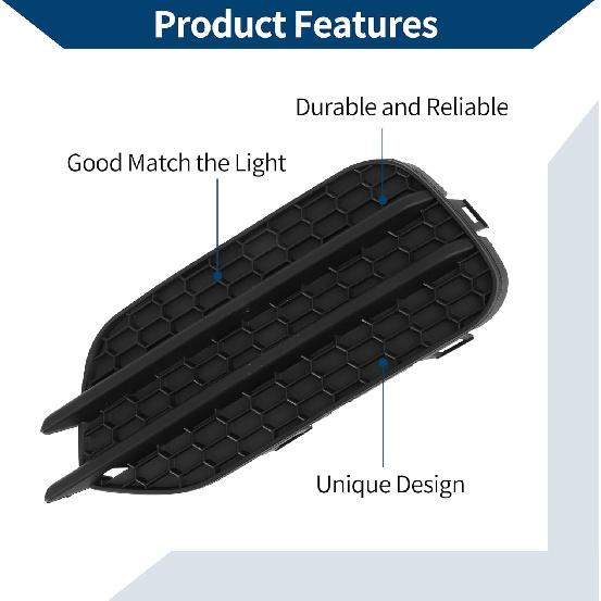 Fog Light Grill Front Lower Bumper Fog Light Cover Inserts No.5N0853665F9B9 for VW Tiguan 2009-2017 Black ABS 1 Pc Front Left Car