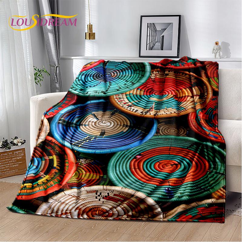 Cestas de Arte Tejido de Flores Coloridas 3D Etiopía, Manta Suave de Felpa Mandala, Manta de Franela para Sala de Estar, Dormitorio, Cama, Sofá