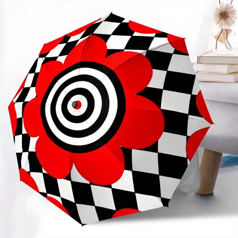 1pc Red Flower Target Automatic Folding Umbrella, Portable & Foldable Design with 8 Ribs, Casual Outdoor Accessory Halloween and Christmas G
