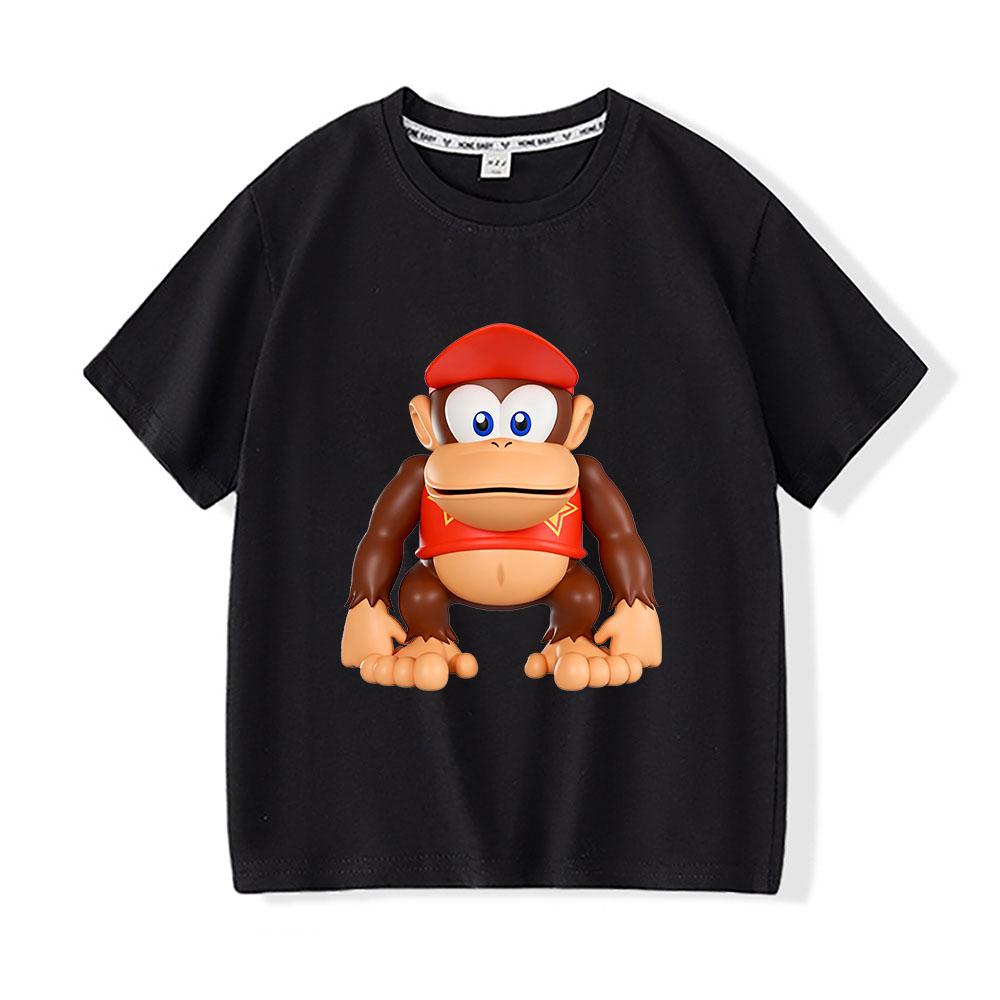 100% Cotton Children s T-shirt Donkey Kong Bananza Cartoon Print Tees Streetwear Boys Girls Short Sleeve O-neck Kids Tops Summer 100 чёрный