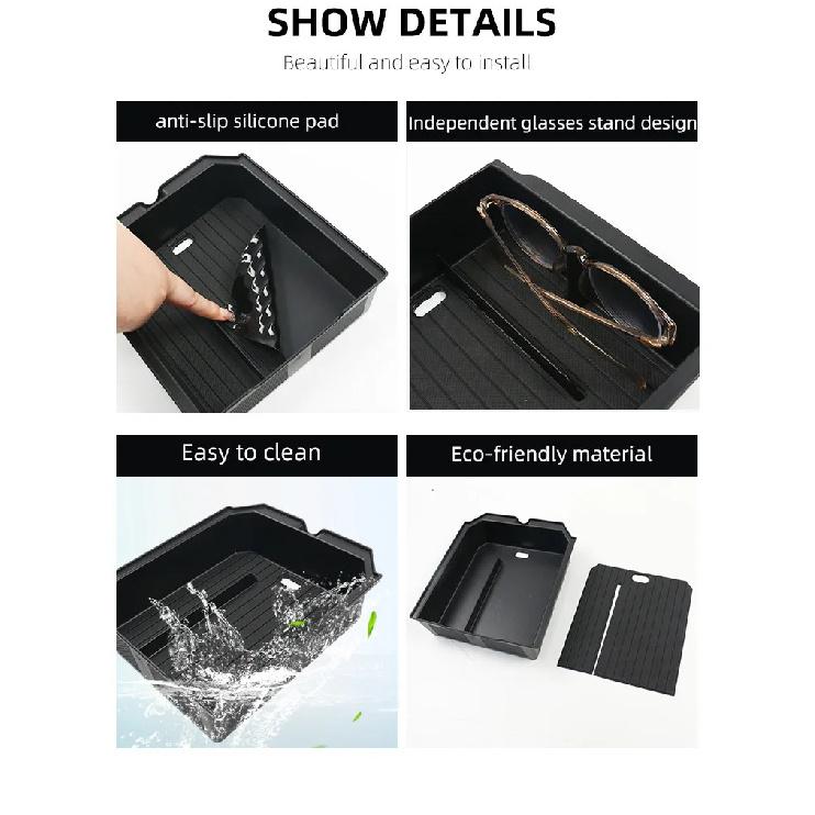 For Tesla New Model Y Juniper 2025 Launch Model 3 Highland Console Storage Box Non-slip Mat Armrest Hidden Organizer Watercup