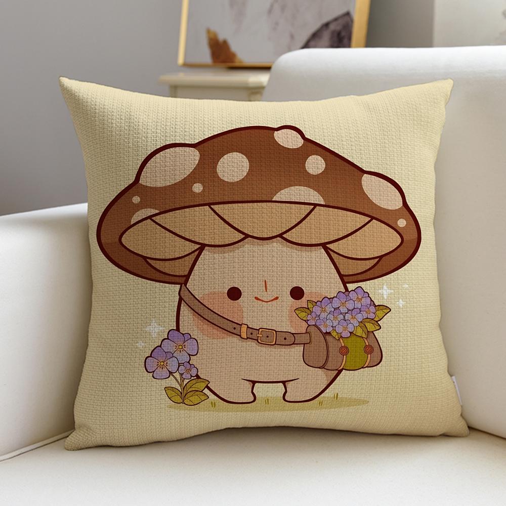 Cute MMushroom KidS Cushion Cover Breathable and skinfriendly linen pillowcase square removable and washable cushion