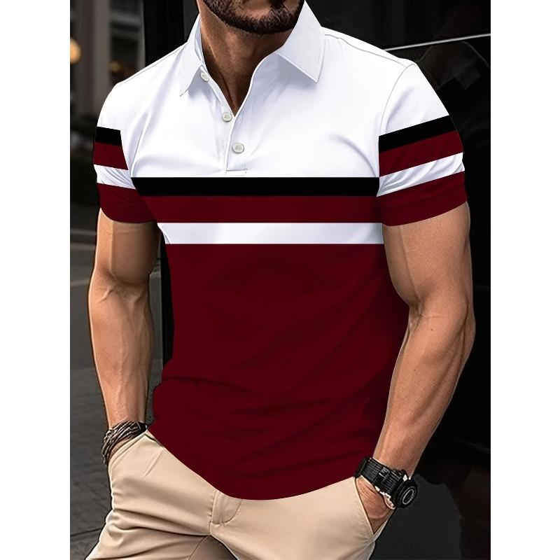 The 2026 Summer New Men's POLO Shirt Features a Casual Fashionable Comfortable and Breathable 3D Striped Pattern Print