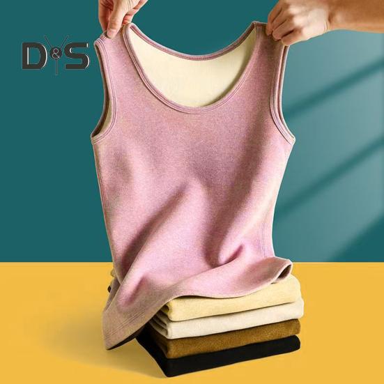 Winter Women Thermal Vest Seamless Velvet Fast Temperature Lock Round Neck Slim Fit Elastic Sleeveless Inner Wear Bottoming Tank Top