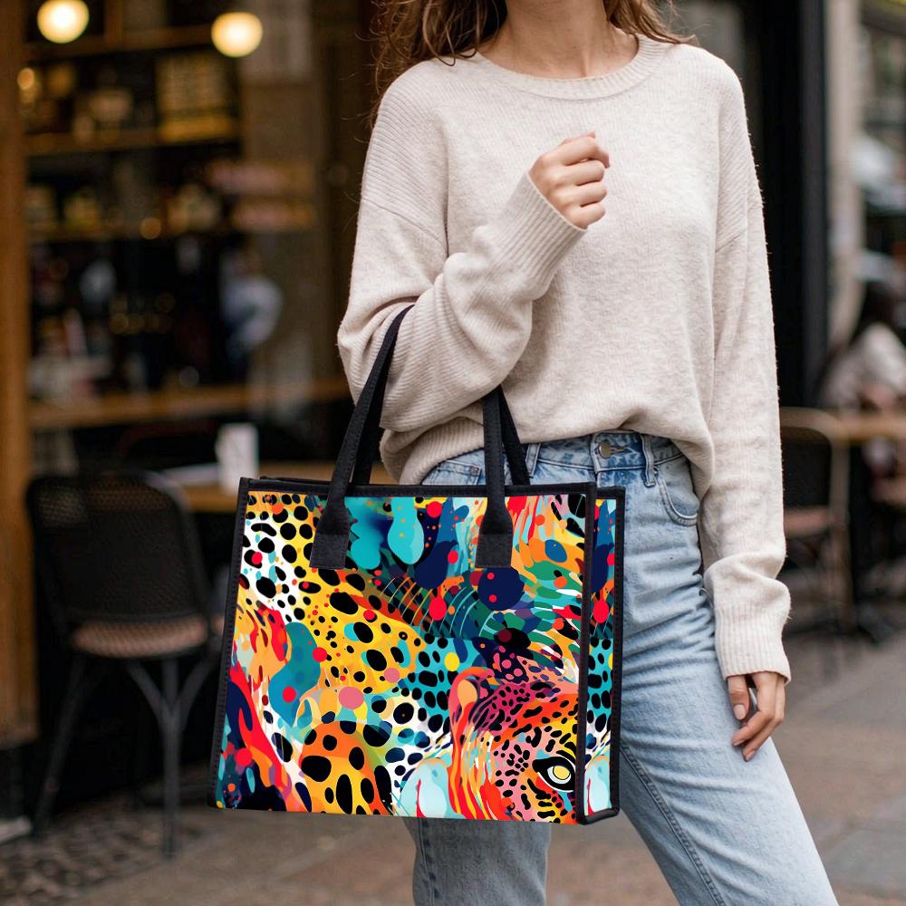 Colorful Leopard Print Tote Bag Fashion Portable Casual Handbag For Daily Use