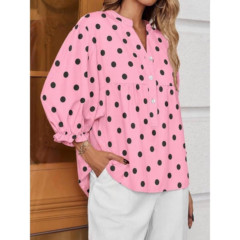 Blusa de Mujer con Lunares Mangas Abullonadas Corte Holgado