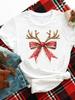(Asian Size) merry Christmas new year o-neck Women's Top T Clothing Print bow style trend Short Sleeve T-shirts Fashion holiday Graphic Tee