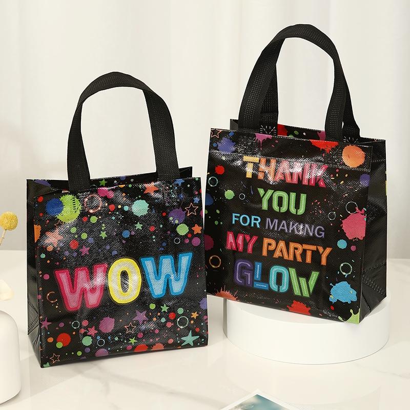 4pcs Glow Party Favor Bags Neon Glow Party Supplies No Woven Neon Birthday Party Gift Bags Goody Candy Bags Party Decoration