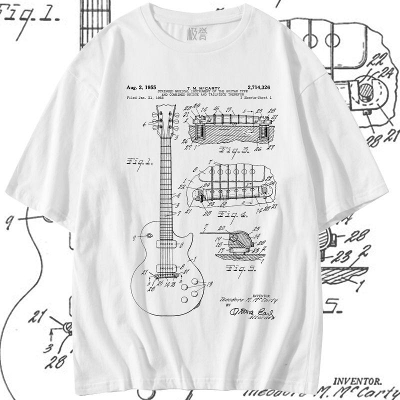 Creative Guitar Structure Decomposition Pattern Tshirt Short Summer Cotton Sleeve Tee Rock Band T Shirt Unisex Women Trendy Tops