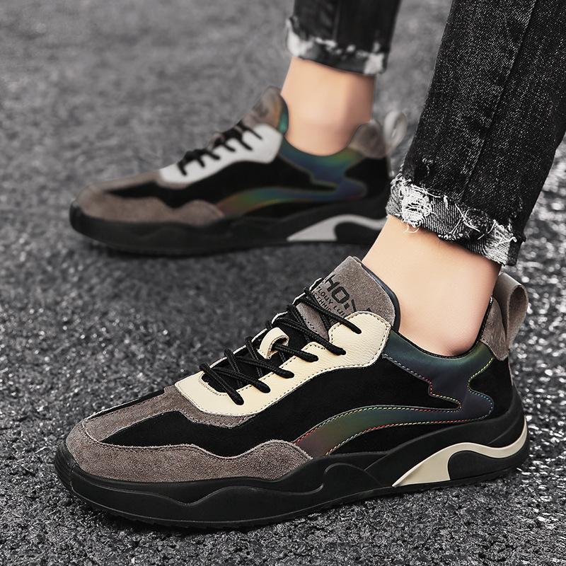 

Новые мужские повседневные туфли из натуральной кожи, модные, крутые, отражающие свет, плоские туфли для скейтборда, молодежные трендовые кроссовки 10