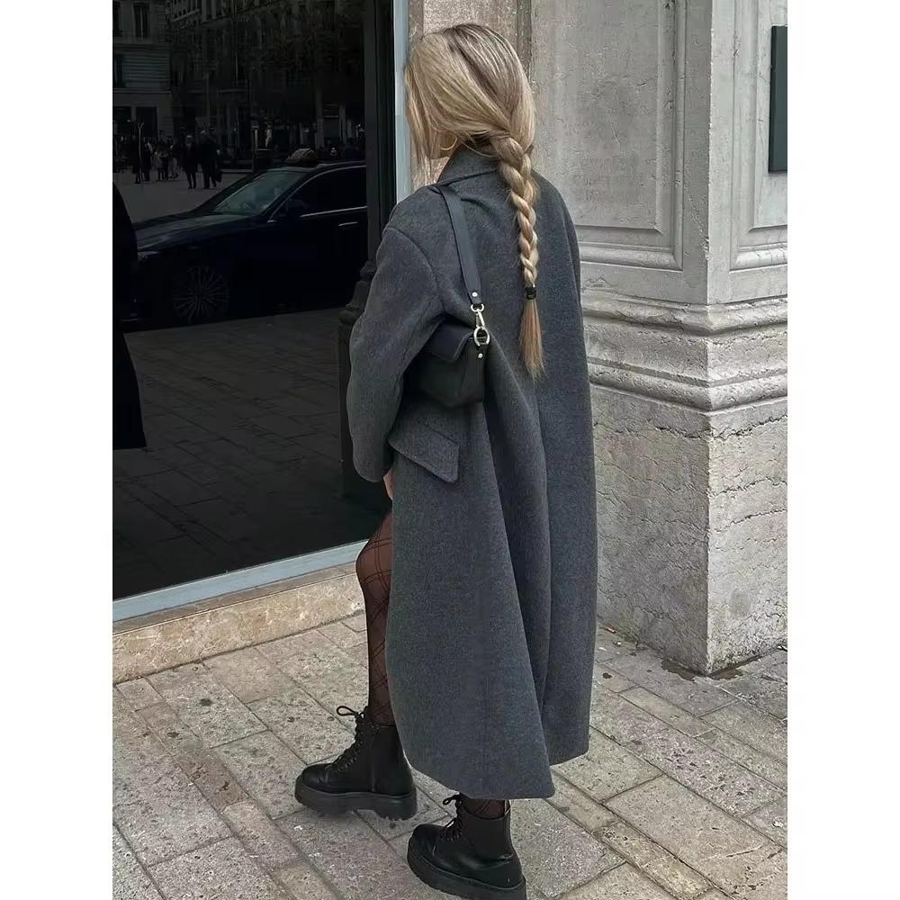 Gabardina larga de lana con botones y doble botonadura, versátil, informal, para otoño e invierno, nueva moda para mujer