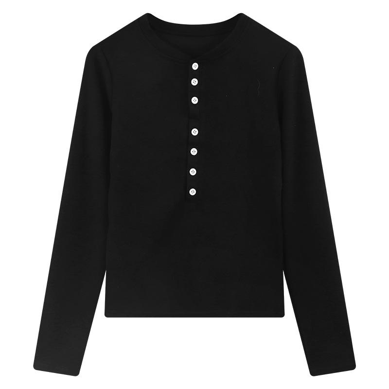 Spicy Girl Elegant Slim-Fit Long Sleeve Button-Down Top for Women, Autumn/Winter, Flattering Inner Layer with Regular Shoulders.