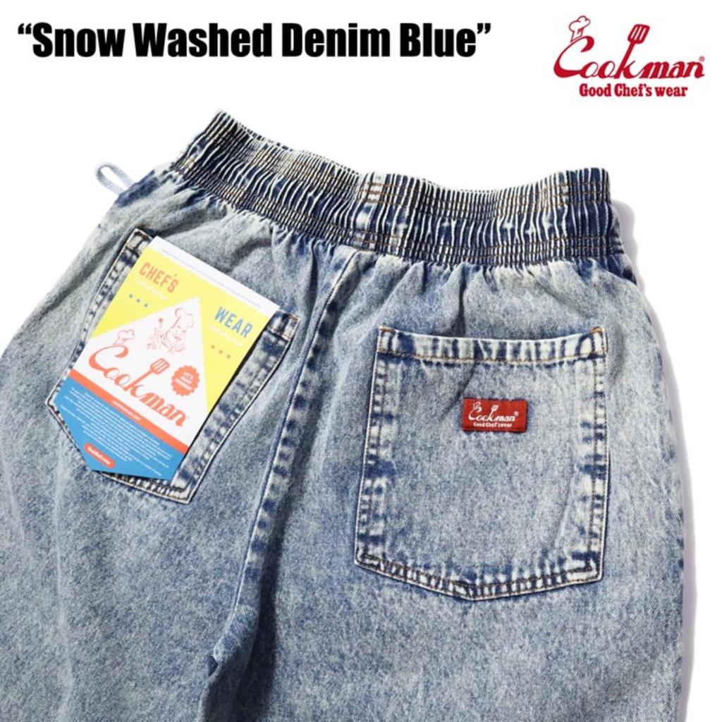 COOKMAN Chef Pants Short Snow Washed Denim (M, 31945 Blue)