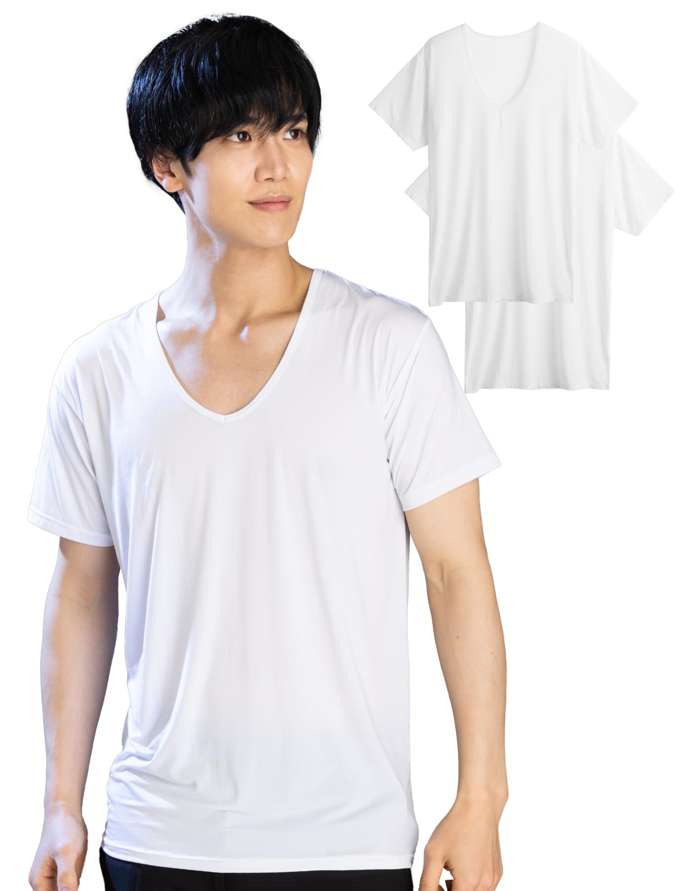 

нижняя майка для мужчин index супер антибактериальная и для лета [Duerfusa] с коротким рукавом [Охлаждение Q-MAX 0.4] 2 штуки, V-образный вырез, белая, влагоотводящая, белый