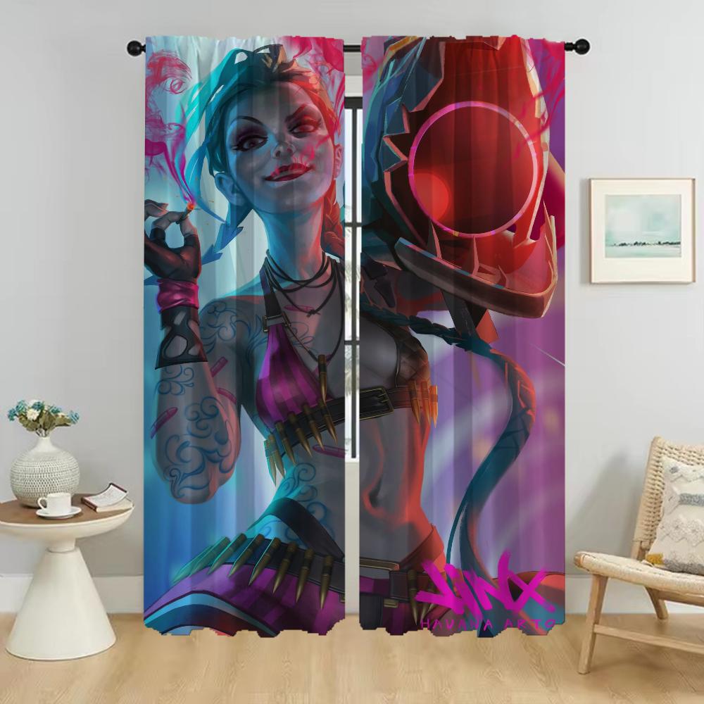 

LOL League of Legends Jinx Tulle для спальни, противомоскитные шторы для гостиной, занавески для перегородки, шторы для домашнего интерьера W60xH90cmx2pcs-CL