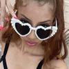 Trendy Oversized Pearl Sun Glasses for Women Unisex Large Heart Shape Eyewear Goggles Female Luxury UV400 Outdoor Sun Glasses