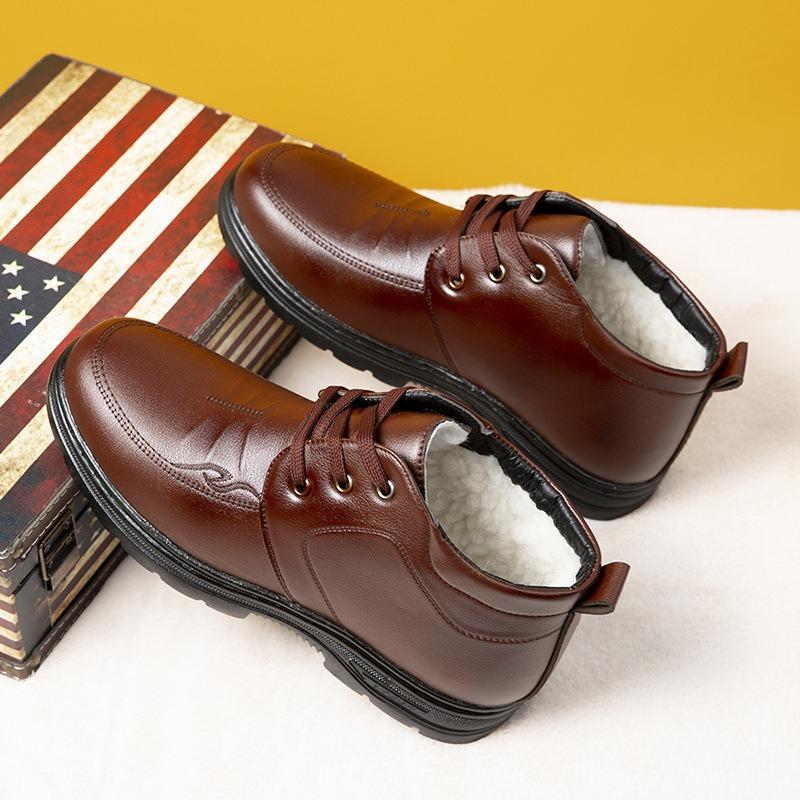 Pánské zimní boty z pravé kůže a nové vlny s bavlněnou podšívkou, pánské sametové teplé vysoké ležérní bavlněné boty se silnou podrážkou, protiskluzové sněhule