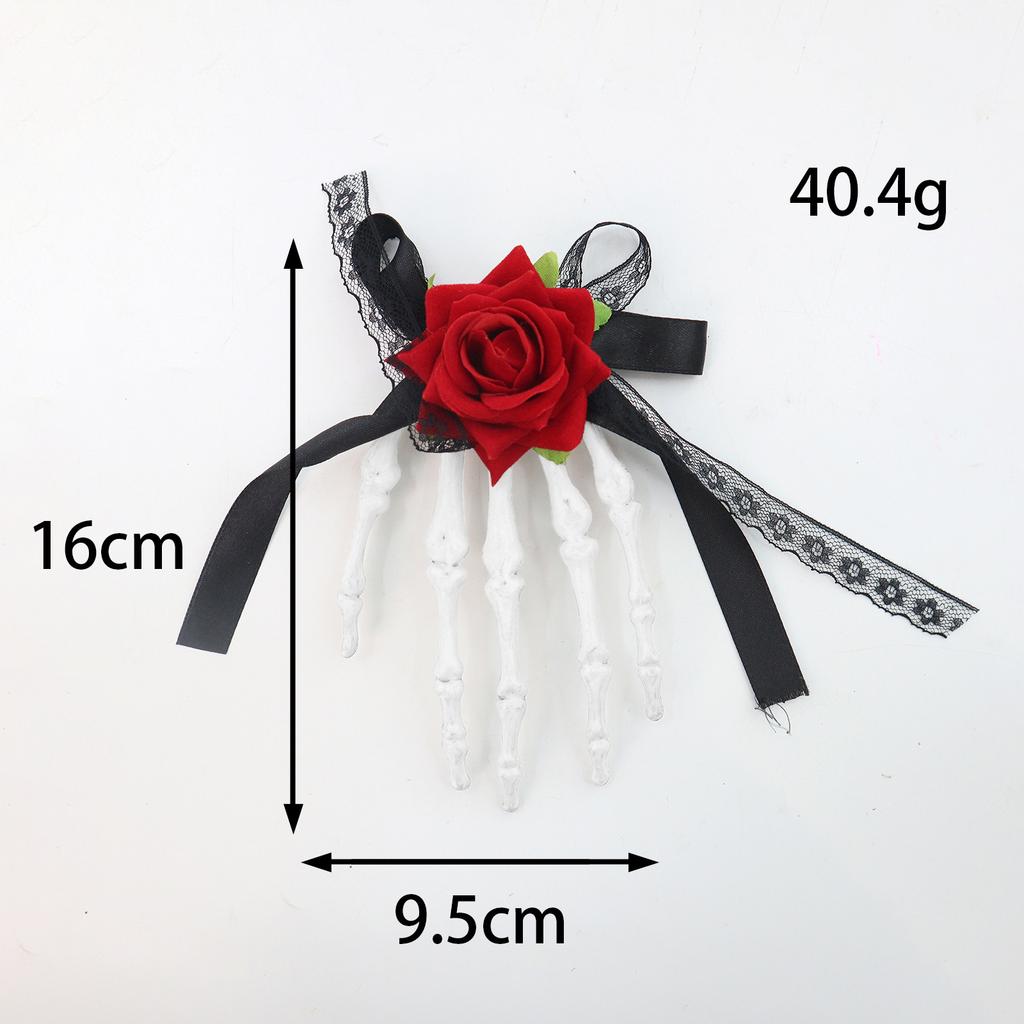 Halloween skull palm headdress, gothic imitation rose lace hairpin, scary atmosphere costume props