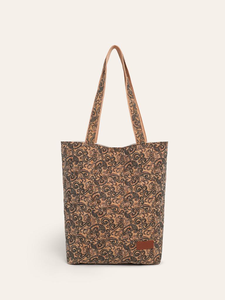 Fashion multi-element casual retro print eco-friendly cork shoulder tote bag bohemian commuter bag shopping bag