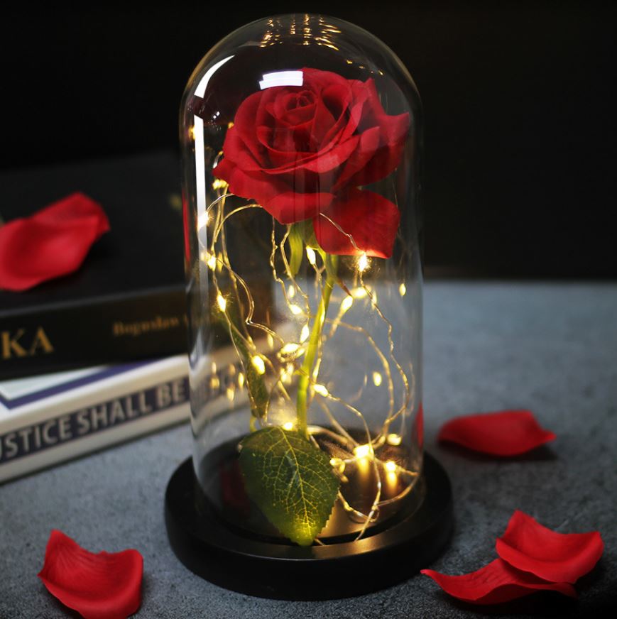 Rose glowing in glass, LED, eternal, pink, battery, proposal, wedding, name day