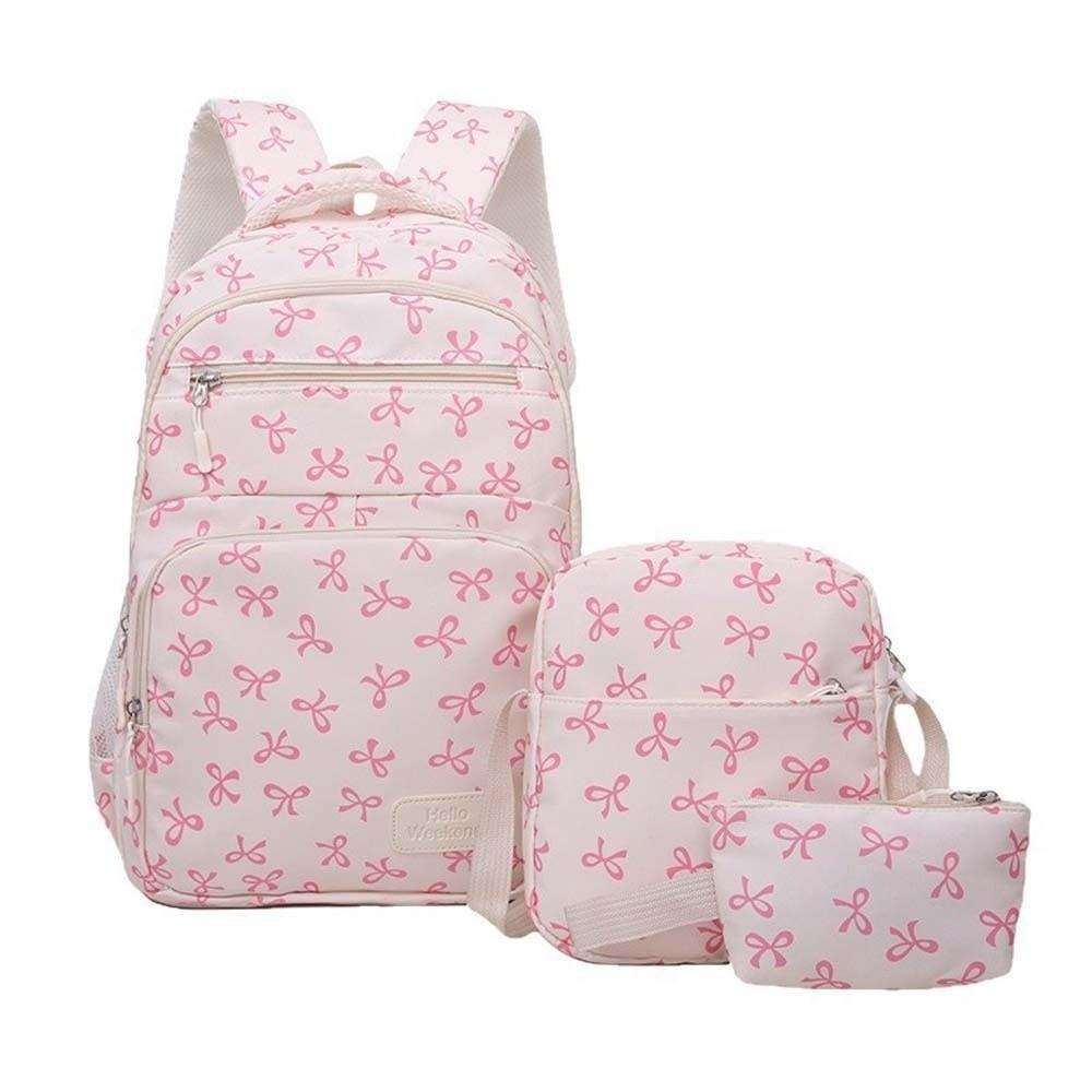 Daypack Three-piece School Bag Set Casual Large Capacity Nylon Bow Backpack Crossbody Bag Polyester Students School Bag