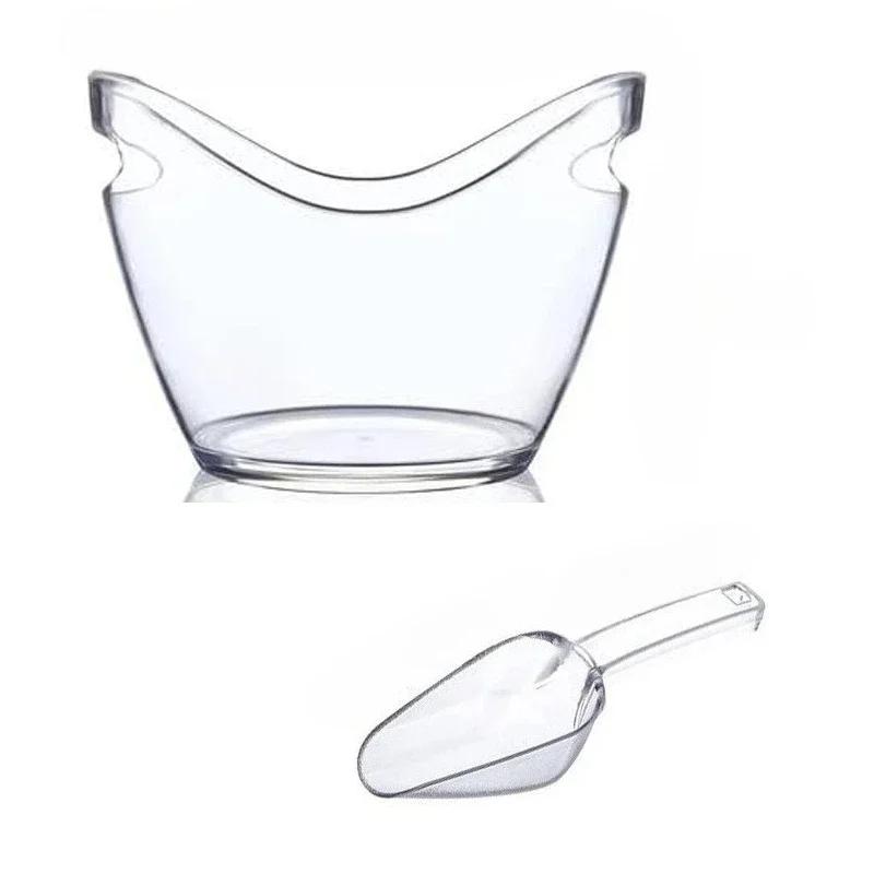 Klarer 4L Eiswürfelbehälter mit Schaufel, Kunststoff-Getränketonne für Wein, Champagner, Cocktails, Bar, Tragbarer Obstaufbewahrungskorb für Partys