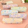 Trendy Student Pencil Case Heart Print Case, Minimalist Square Pen Pouch, Large Durable Holder Capacity Stationery Bag for Students, School
