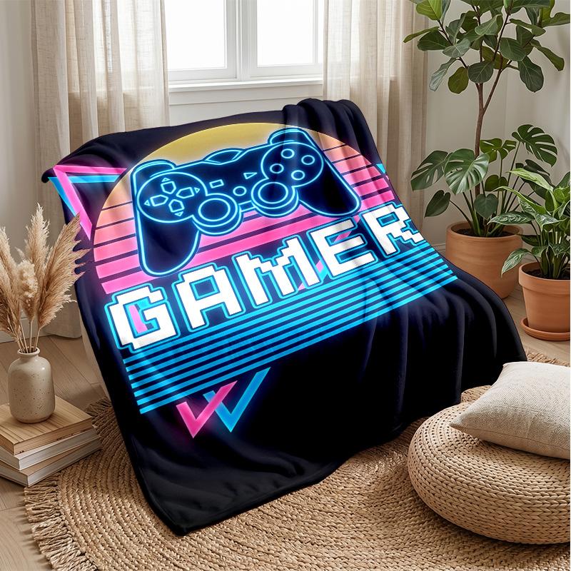 Retro Gaming Controller Theme Blanket Lightweight Warm Flannel Blanket Decorative Throw Blanket for Home Decoration