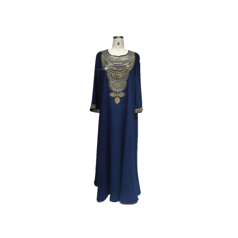 Middle East Cross-Border Dubai Loose Plus size Long sleeve Embroidery Dress Arabic Solid Women clothes Robe Dress