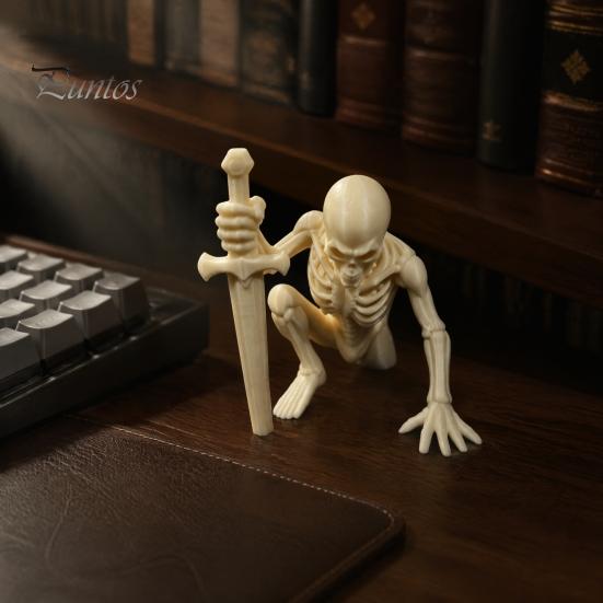 Dark Atmosphere Ornaments 3D Printed Skeleton Figurine with Swords, Creative Desktop Ornament, Halloween Party Supplies Swords Statue for Home Office