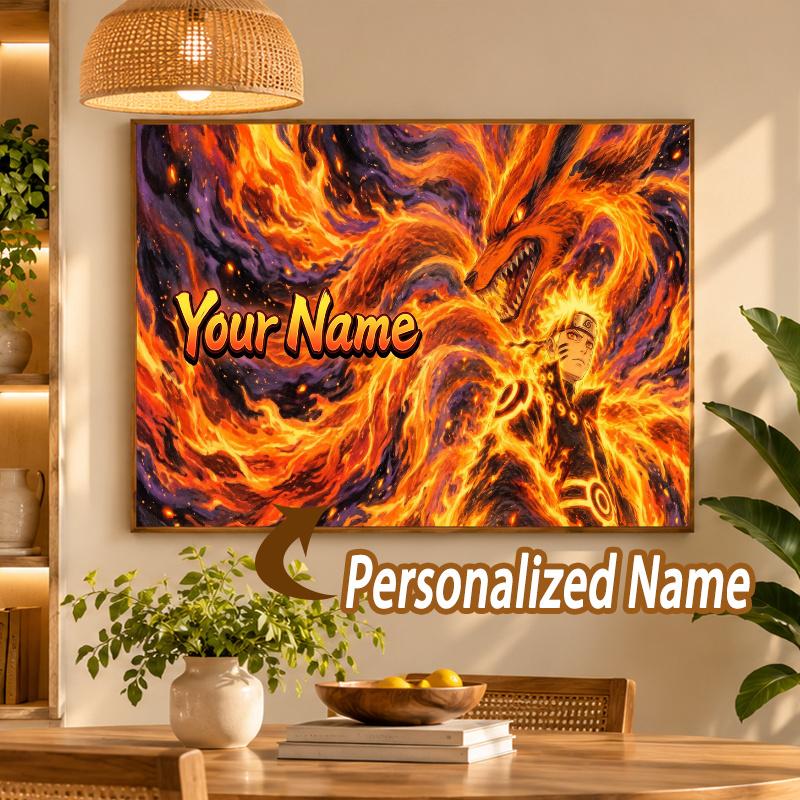 Kurama Naruto Custom Name Diamond Painting Personalized 5D Full Drill DIY Diamond Art Home Decor
