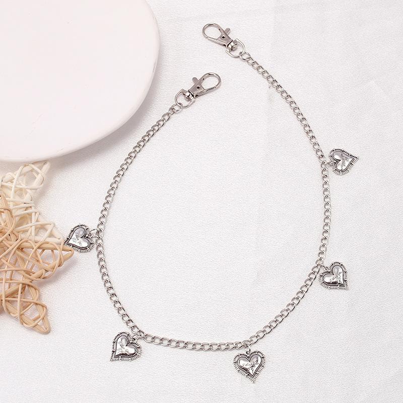 Double Layer Love Heart Metal Jeans Trousers Chain Men Women Punk Style Key Chain Pentagram Pendant Wallet Keychain Hip-hop Gift