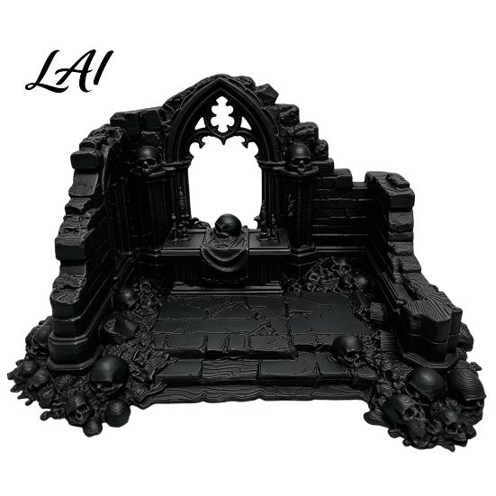 Miniature Puppet Scene Setting Gothic Ruin Skull Altar Table Ornaments 3D Printed Broken Chapel Castle Ruins Diorama Props Halloween Spooky Desktop
