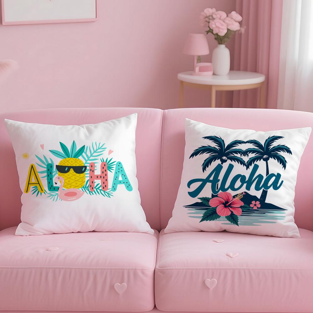 Aloha Hibiscus Design Cushion Cover Plush Fabric Soft Double-Sided Printed Sofa Warm Winter Home Gift Pillow Case
