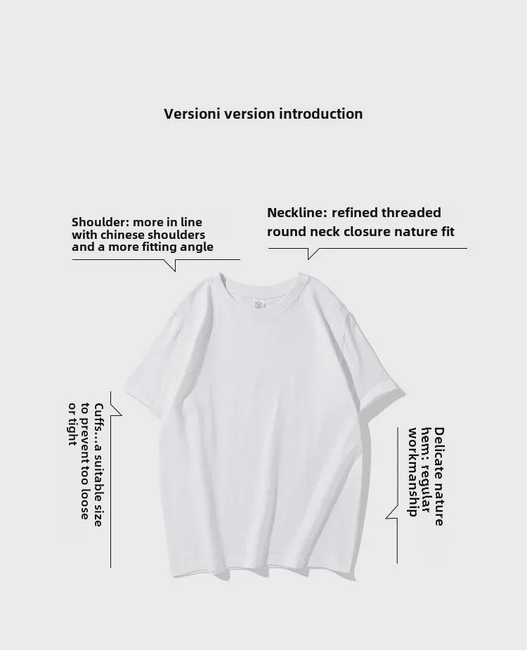 Unisex Japanese Retro Solid Color Round Neck T-Shirt, 300g Heavy Pure Cotton, Casual Short-Sleeve Design.