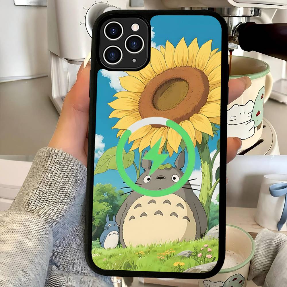 Cartoon Niedliche T-Totoros Magnetische Matte Handyhülle Für IPhone 16 17 15 14 13 12 11 Für Magsafe Kabelloses Lade Cover