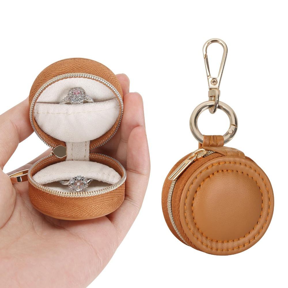 Round Portable Jewelry Storage Bag Necklace Ring Jewelry Box Storage Case With Keychain  Women