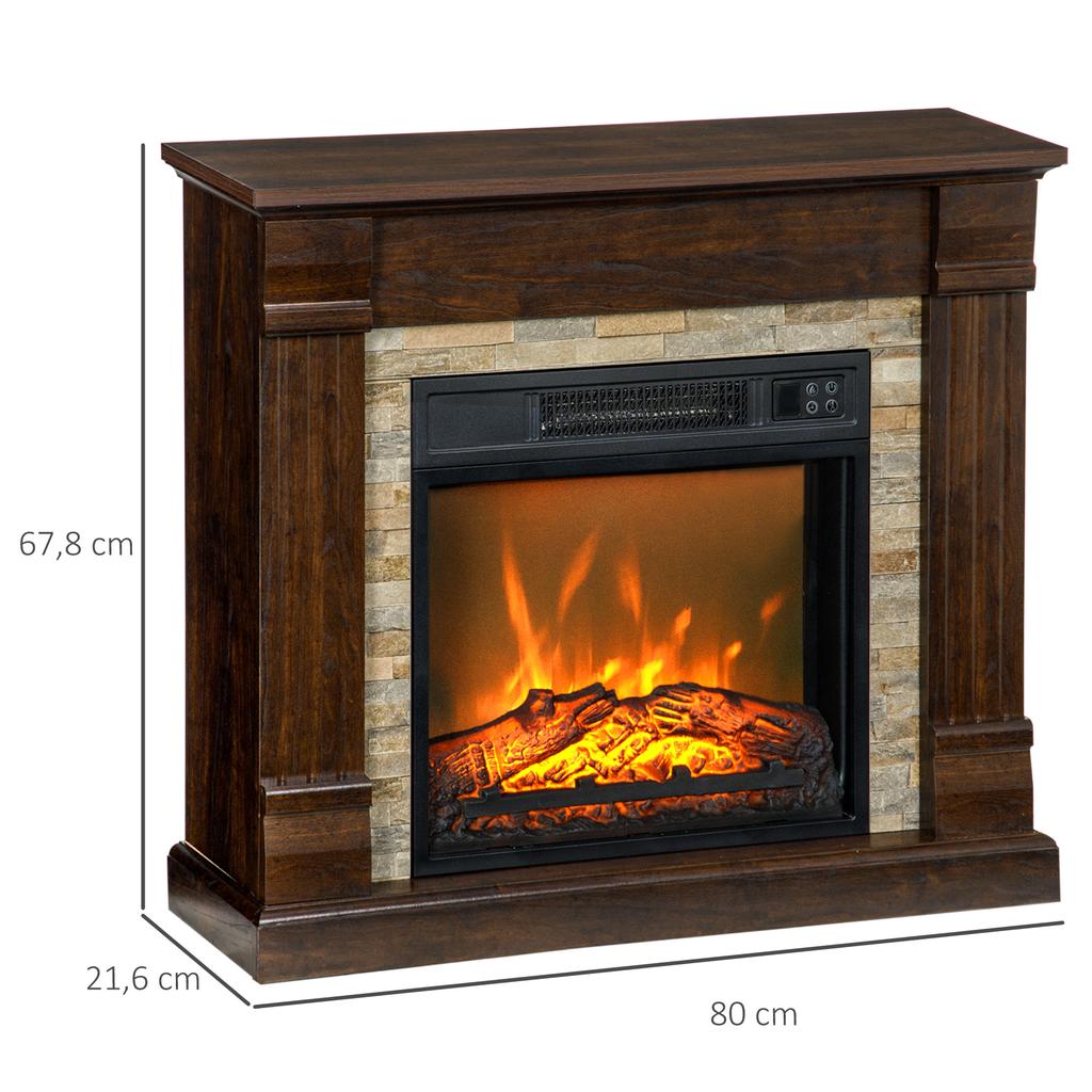 Elektrický krb, dekorativní krb 1800W efekt plamene, nastavitelný jas a teplota, 80x21,6x67,8cm, hnědý