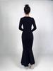 Heat-Generating Black Fishtail Evening Dress: Elegant, Versatile, and Fashionable with a Simple Round Neck Design