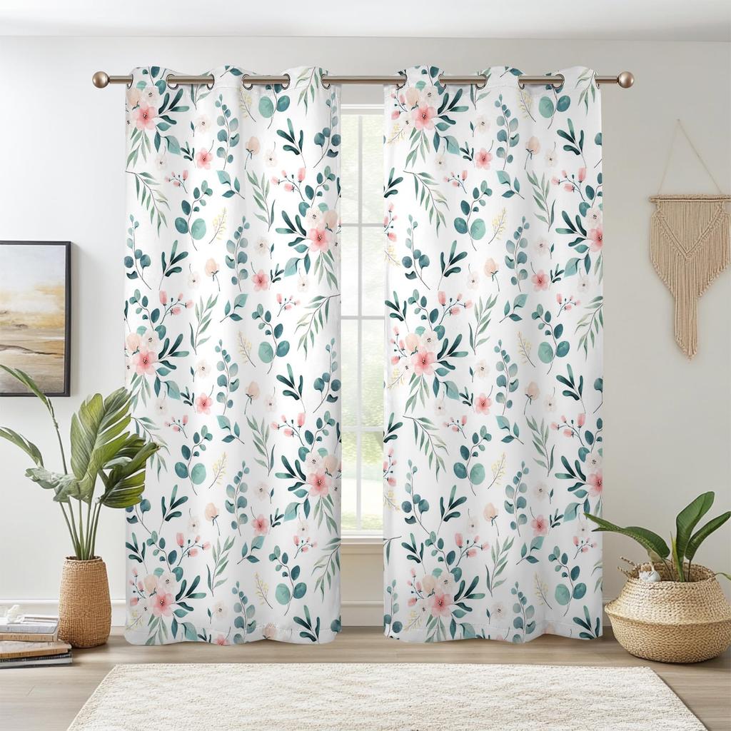 Botanical Floral Curtains Plant Peony Flowers Window Bedroom Thermal Insulated Living Room Drapes Curtain Light Blocking Polyester Ideal For
