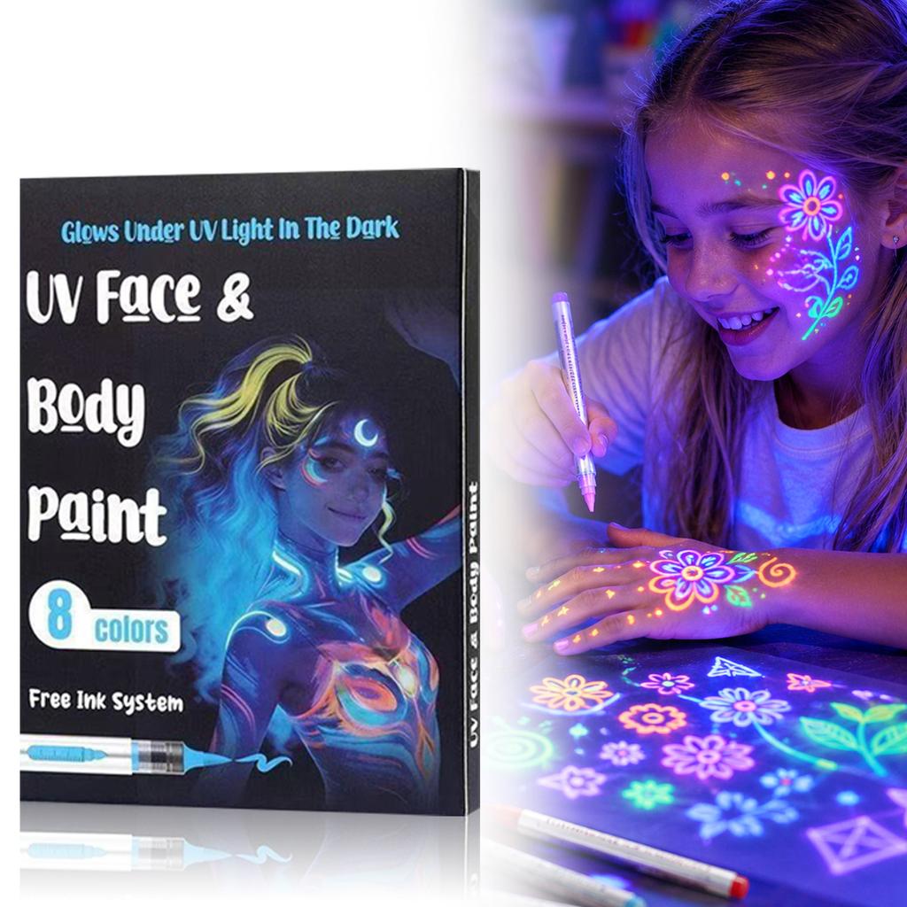 V Tmavých Fixách na Malování na Obličej - Fluorescenční Body Pera na Festival, Večírek, Halloween - Balení 8 ks
