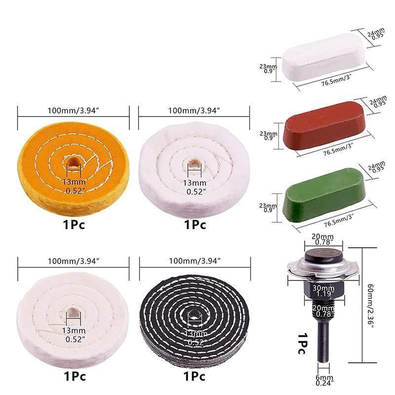 Kit de polissage, 8 disques de 4 pouces, avec pâte à polir et adaptateur pour perceuse à tige de 1/4 pouce, meuleuse à chiffon