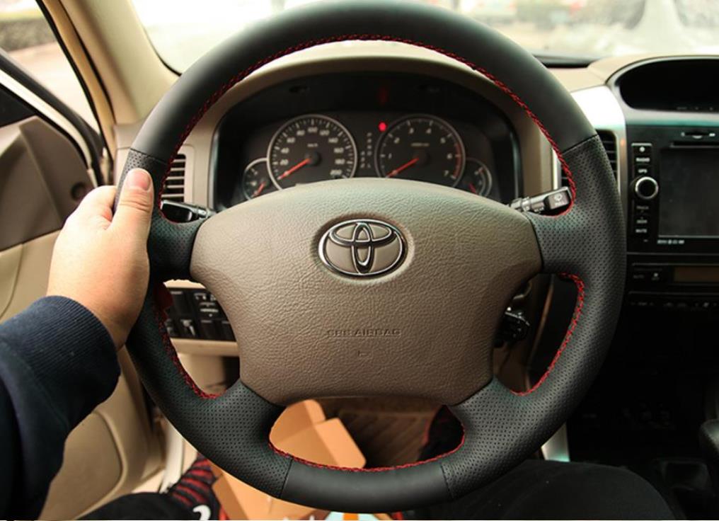 For Toyota Land Cruiser Prado 120 Land Cruiser 100 Land Cruiser VXL125 Tacoma Hand-Stitched Genuine Leather Steering Wheel Cover