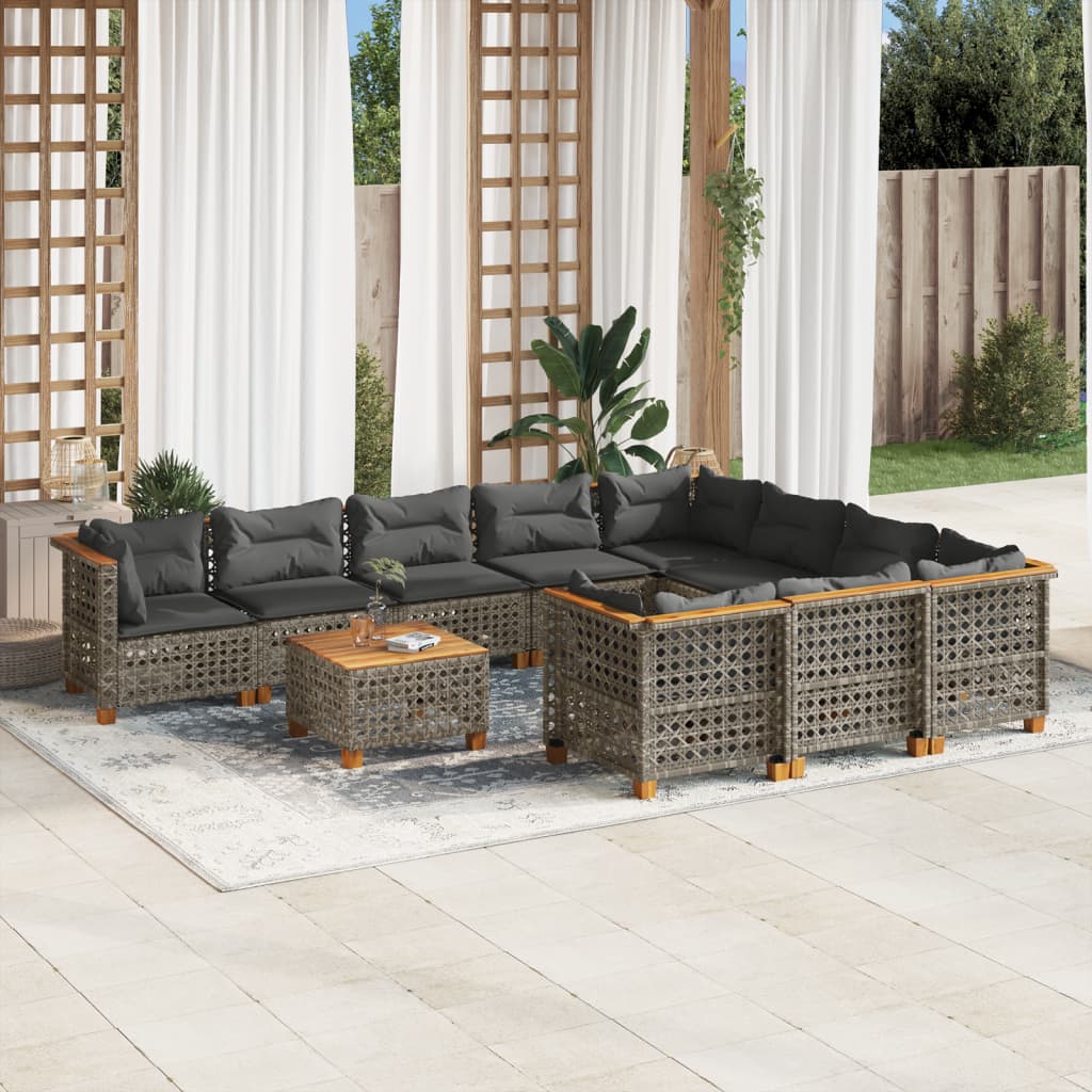 Vidaxl 11-Cz. Garden Furniture Set With Cushions, Grey Rattan Pe