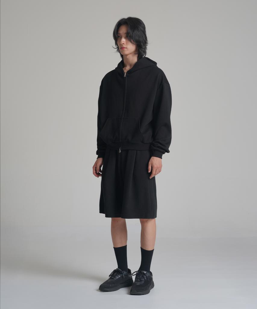 Noming Loose Fit Cropped Easy 2-Way Zip-Up Hoodie - Black
