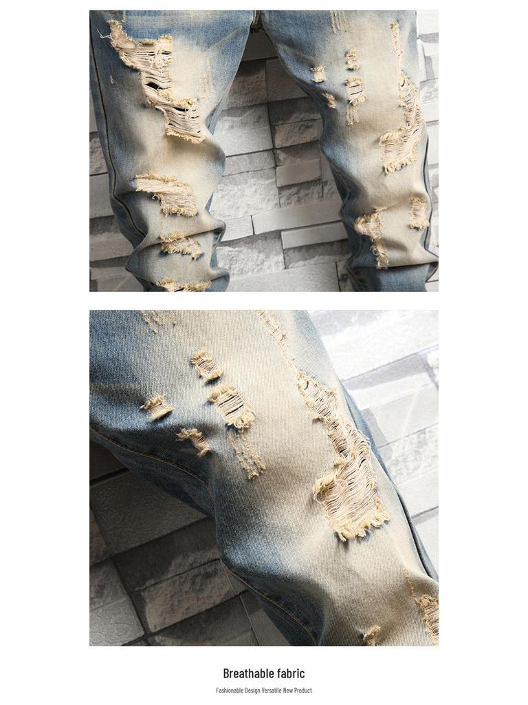 2025 Retro Washed Denim Jeans - Men's American High Street Style, PUNK Slim Fit, Straight Leg, Long Pants